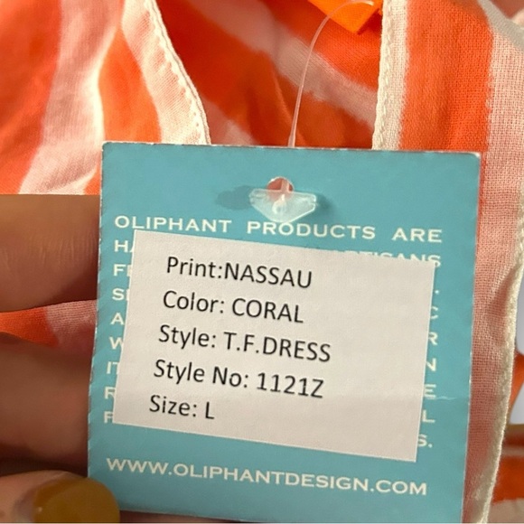 NWT Oliphant Sleeveless Nassau Coral T.F. Dress Size large 100% Cotton midi - Picture 8 of 12
